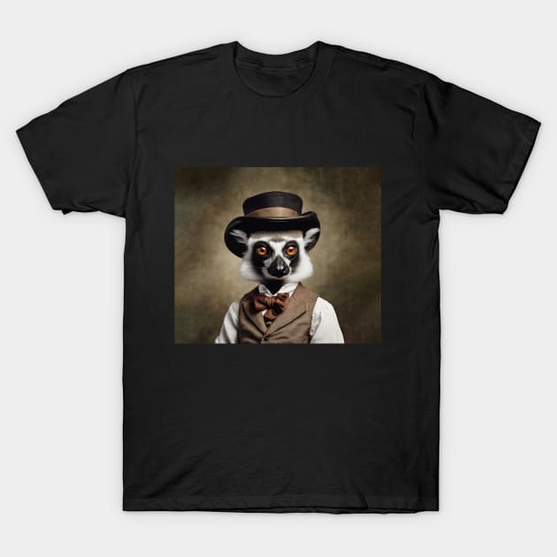 Victorian Lemur Portrait Artistic Gift Fashion Animal Style T-Shirt by popanato